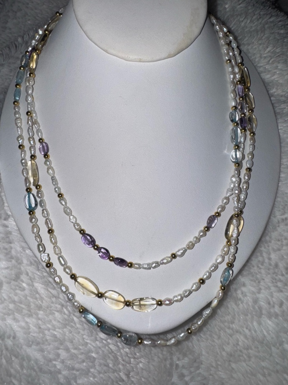 Vintage Multi-Strand Freshwater Pearl and Gemstone Necklace, 22"